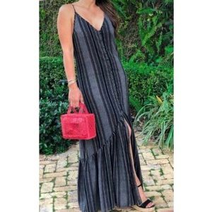 Aakaa Black and White Striped Maxi Dress
